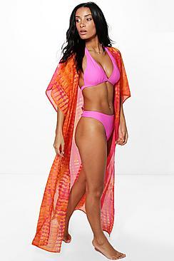Boohoo Grace Tie Dye Maxi Beach Kimono