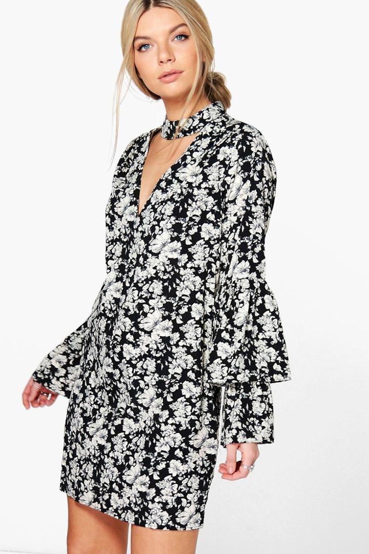 Boohoo Harmony Tiered Sleeve Shift Dress Black