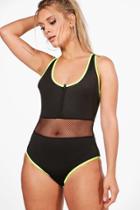 Boohoo Plus Hollie Neoprene Contrast Trim Mesh Bathing Suit Black