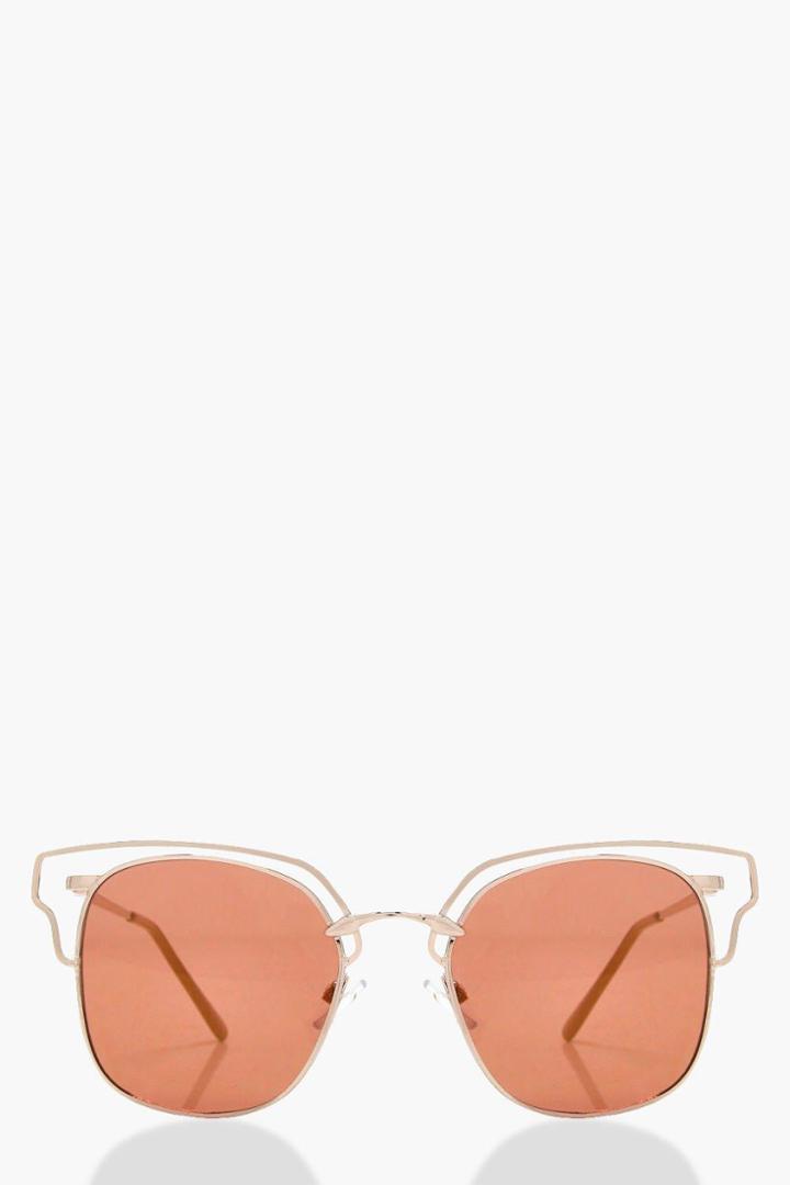 Boohoo Millie Metal Frame Coloured Lens Sunglasses Orange