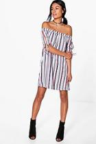 Boohoo Kyla Tie Sleeve Off Shoulder Shift Dress
