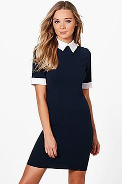 Boohoo Paige Contrast Collar & Cuff Dress