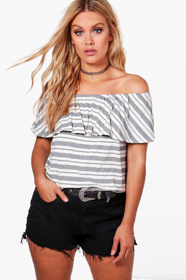 Boohoo Plus Kat Stripe Off The Shoulder Layered Top Multi