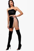 Boohoo Em Contrast Leather Look Zip Front Mini Skirt