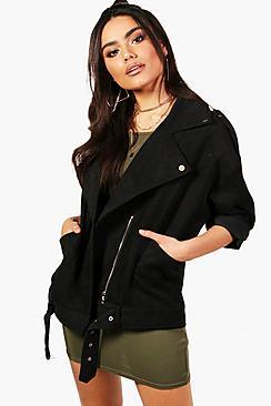 Boohoo Katie Bonded Cord Oversized Biker Jacket
