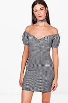 Boohoo Jen Off Shoulder Gingham Choker Bodycon Dress