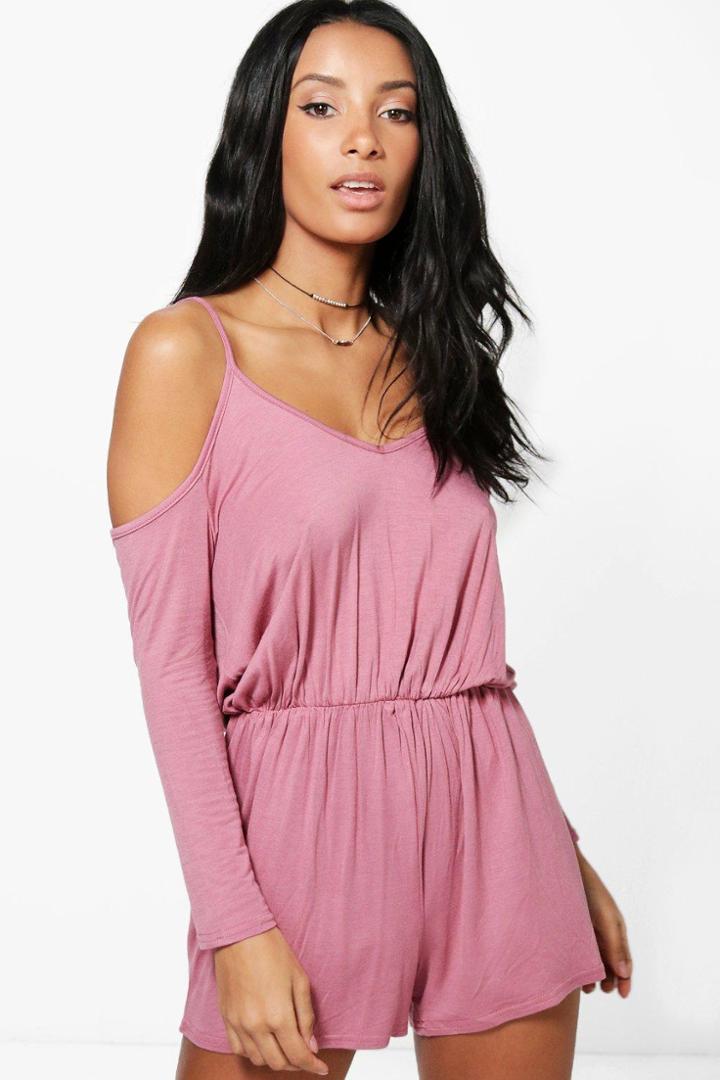 Boohoo Sophie Cold Shoulder Jersey Playsuit Rose