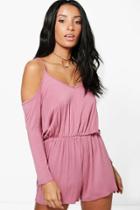 Boohoo Sophie Cold Shoulder Jersey Playsuit Rose