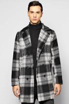 Boohoo Smart Check Woollike Over Coat Black