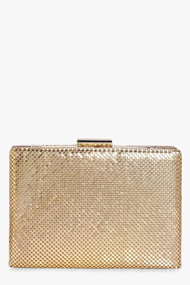 Boohoo Alisha Chainmail Box Clutch Bag Gold