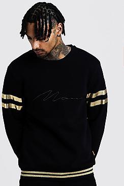 Boohoo Man Embroidered Sweat With Gold Rib