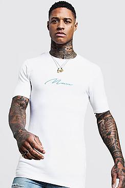 Boohoo Muscle Fit Aqua Man Signature Embroidered T-shirt
