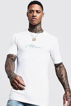Boohoo Muscle Fit Aqua Man Signature Embroidered T-shirt