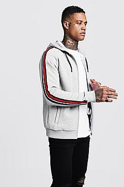 Boohoo Tape Detail Zip Through Hoodie