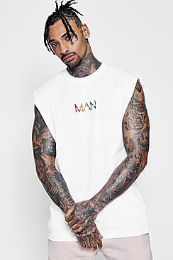 Boohoo Man Rainbow Embroidered Sleeveless T-shirt