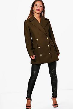Boohoo Petite Nadia Double Breasted Military Coat