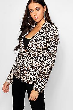 Boohoo Leopard Military Button Blazer