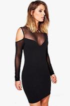 Boohoo Shay Mesh Detail Cold Shoulder Bodycon Dress