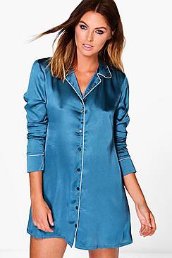 Boohoo Faith Satin Contrast Piping Night Shirt