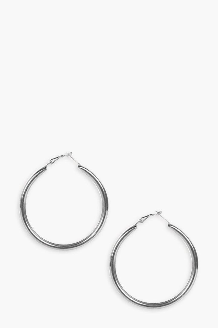 Boohoo Paige Chunky 5cm Hoop Earrings Silver