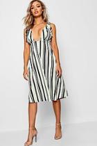 Boohoo Taylor Stripe Tie Shoulder Midi Skater Dress