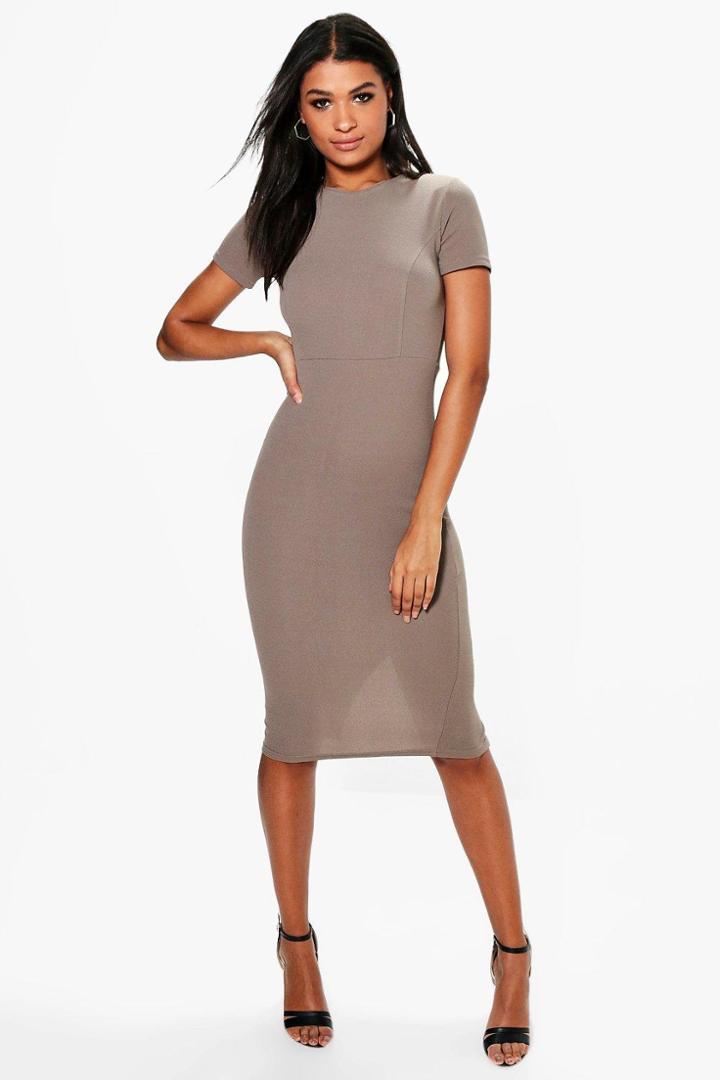 Boohoo Hollie Fitted Midi Tailored Dress Mocha