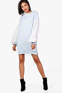 Boohoo Heather Poplin Balloon Sleeve Sweat Dress