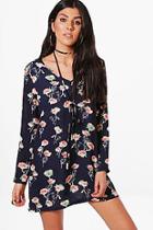 Boohoo Molly Floral Tie Neck Shift Dress