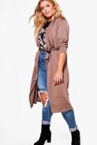 Boohoo Plus Caitlin Wrap Tie Waist Trench Coat Mocha