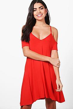 Boohoo Keira Strappy V Neck Swing Dress