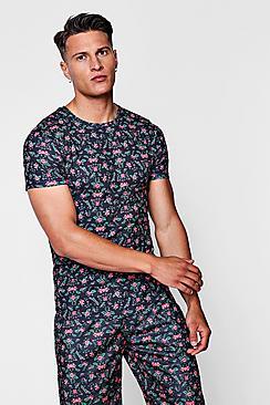 Boohoo Ditsy Print Muscle Fit Curved Hem Co-ord T-shirt