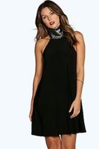 Boohoo Isla Caviar Bead High Neck Swing Dress