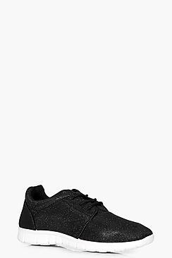Boohoo Freya Glitter Knit Lace Up Trainer