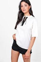 Boohoo Rose Ribbed Lace Up T-shirt