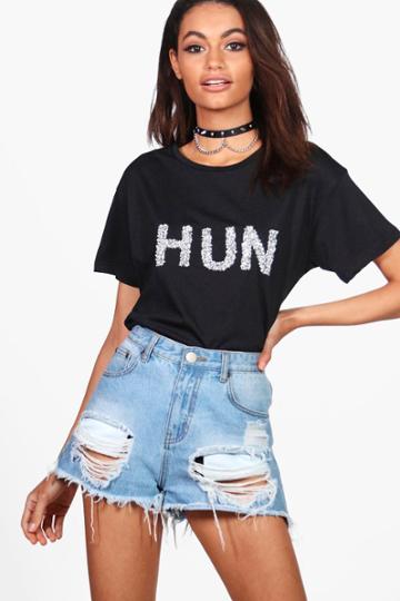 Boohoo Shama Embellished Slogan T-shirt Black