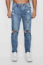 Boohoo Skinny Fit Ripped Knee Jeans With Print