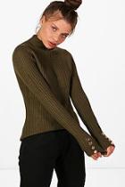 Boohoo Bethany Rib Jumper With Button Detailed Cuff