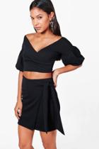 Boohoo Cindy Ruffle Sleeve Crop & Skirt Co-ord Black