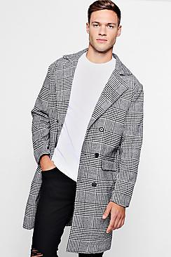 Boohoo Prince Of Wales Check Wool Look Overcoat