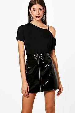 Boohoo Basic One Shoulder Tie Sleeve Top
