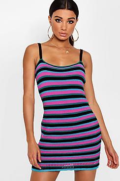 Boohoo Naomi Crochet Striped Knitted Dress