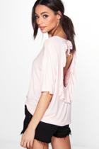 Boohoo Rose Open Ruffle Back T Shirt Nude