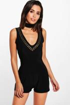 Boohoo Ava Studded Choker Playsuit Black