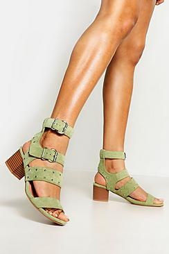 Boohoo Stud And Buckle Block Heels
