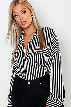 Boohoo Plus Stripe Pocket Shirt