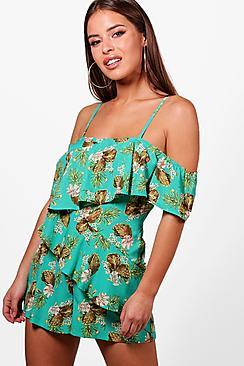 Boohoo Petite Lucy Floral Ruffle Detail Woven Playsuit