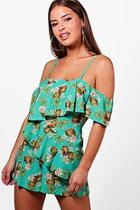 Boohoo Petite Lucy Floral Ruffle Detail Woven Playsuit
