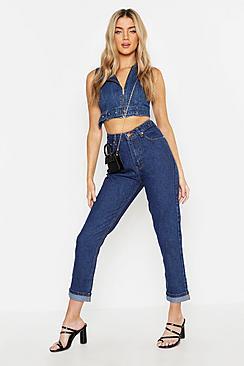 Boohoo High Waisted Turn Up Mom Jean