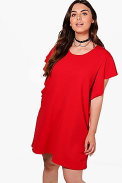 Boohoo Plus Emily Ruffle Sleeve Crepe Shift Dress