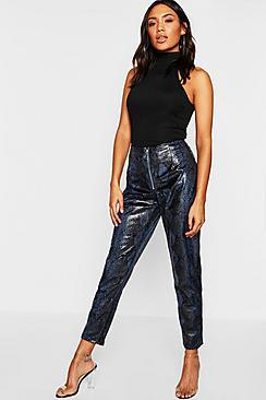 Boohoo Pu Snakeskin Zip Front Leather Look Skinny Trouser